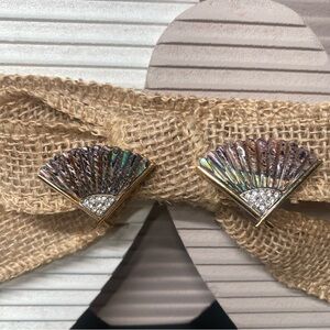 Butler Abalone Shell Clip Earrings 1980s Rhinestone Jewelry Gift